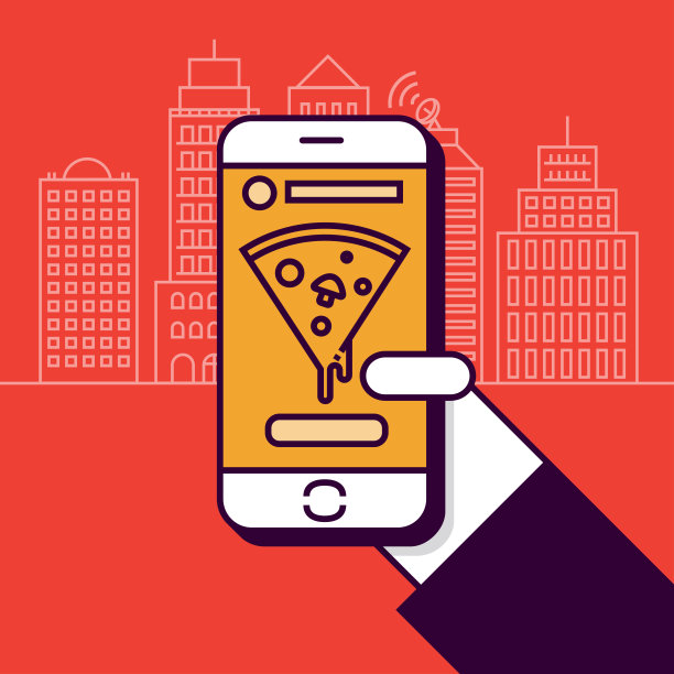 平面线性矢量风格的手机点披萨图片下载
