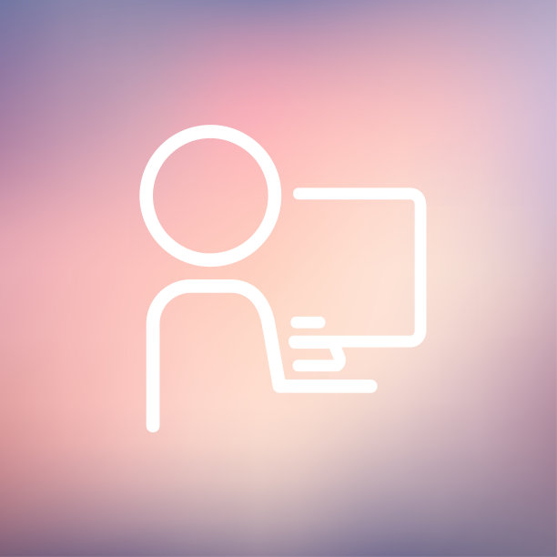 人在电脑上工作细线图标图片下载