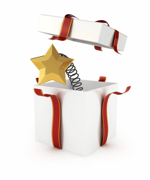 金色星星在白色礼盒-剪辑路径图片下载