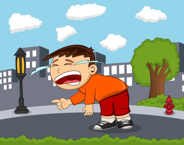 以城市为背景的漫画《男孩在路上哭泣》图片下载