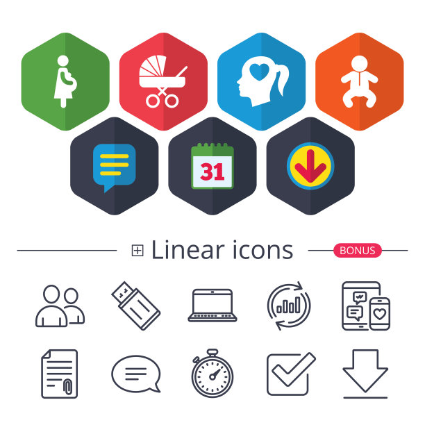 孕妇图标。婴儿，怀孕，婴儿车。图片下载