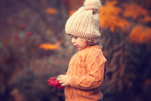可爱的蹒跚学步的女孩肖像在美丽的秋天的一天。图片下载