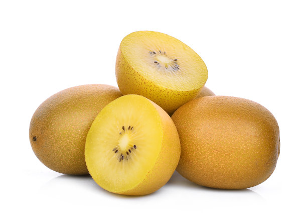 整个和一半的黄色或金色猕猴桃，孤立在白色背景上图片下载