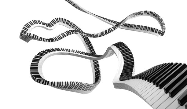 钢琴黑白键在无限曲线路径上图片下载