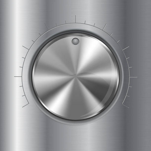 金属按钮。钢背景上的圆形旋钮图片下载