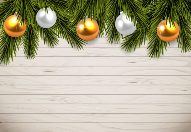 矢量插图的圣诞树树枝木制背景与空间为您的文本。空白的背景。图片下载