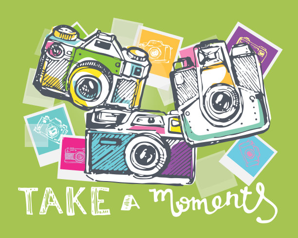 手绘矢量复古相机。好好开枪!图片下载