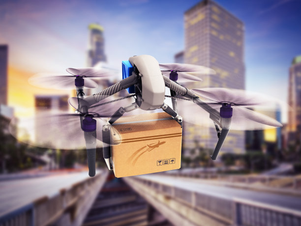 交付概念通用设计遥控无人机飞行飞行器盒子邮寄快速交付3D渲染图像图片下载