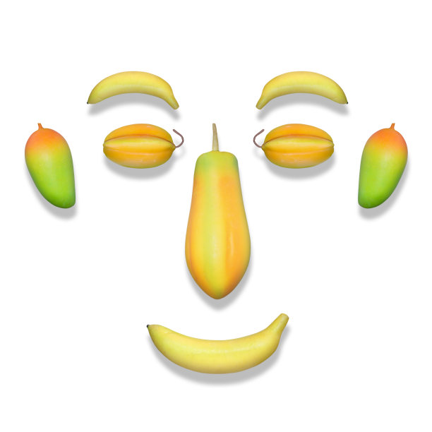 假的水果脸孤立在白色背景图片下载