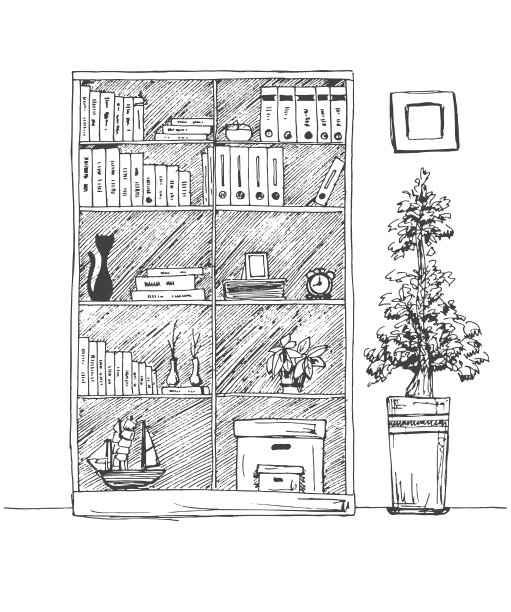 书架孤立的白色背景。矢量插图的草图风格。图片下载