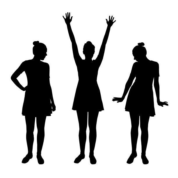 穿连衣裙的年轻女人矢量剪影素材图片