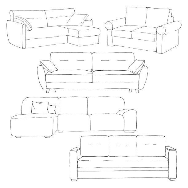 将沙发单独设置为白色背景。矢量插图在一个草图风格。素材图片