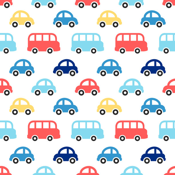 可爱的复古无缝男孩图案与五颜六色的汽车和公共汽车图片下载