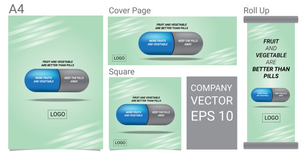 药丸旗帜设置在绿色背景设计插图图片下载