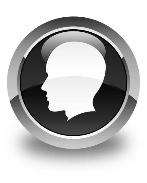 头部男性面部图标有光泽的黑色圆形按钮图片下载