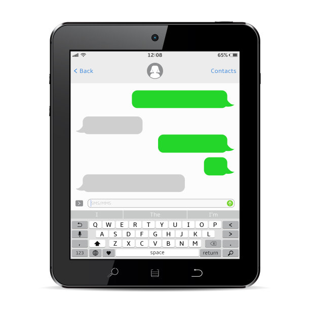 聊天屏幕显示在平板电脑设计模板。矢量插图。图片下载