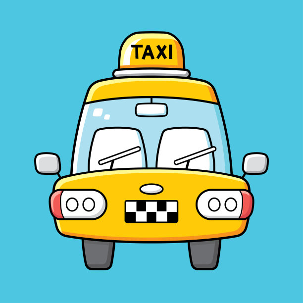 黄色出租车驾驶室前视图矢量。图片下载
