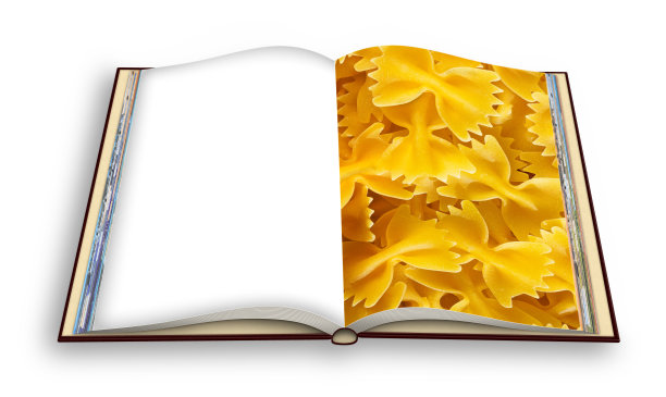 意大利面食烹饪书，称为“蝴蝶”为其特殊形式- 3D渲染照片书概念图像-我是在这个3D渲染中使用的图像的版权所有者。图片下载