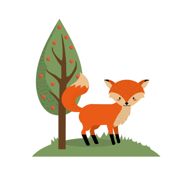 可爱的狐狸野生动物旁边的树图片下载