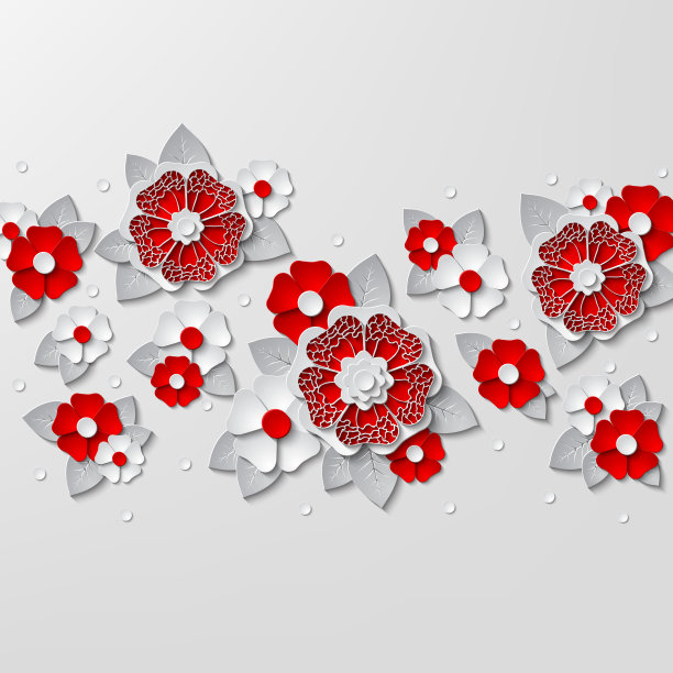 花矢量背景与3d红色和白色的花图片下载