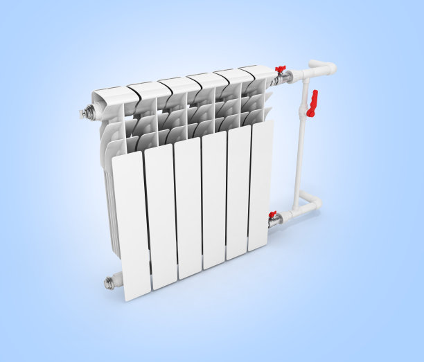 加热白色散热器隔离在蓝色梯度背景上没有阴影的3d图片下载