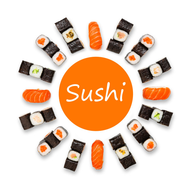 一套寿司，maki和卷孤立在白色的背景图片下载