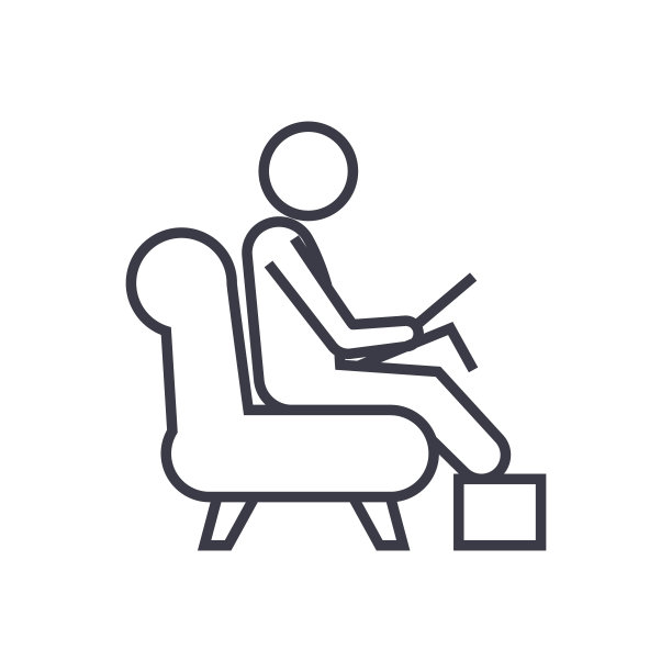 人工作在笔记本电脑在家里线性图标，符号，符号，矢量在孤立的背景图片下载