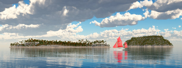 帆船和岛屿图片下载