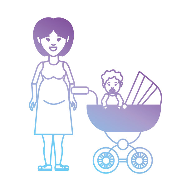 线母亲和她的女儿内婴儿车设计图片下载