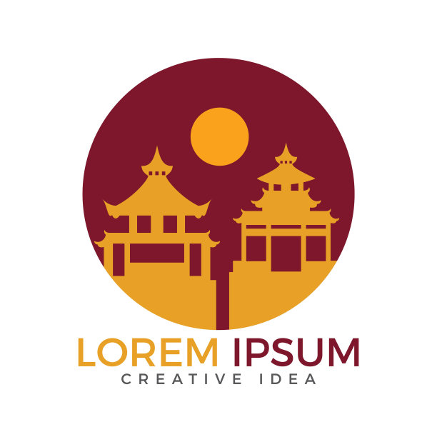 传统的日本或中国建筑矢量设计。图片下载