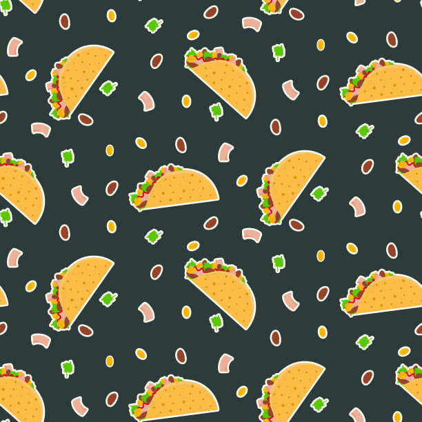 可爱的卡通对比矢量玉米饼图案在黑暗的背景图片下载