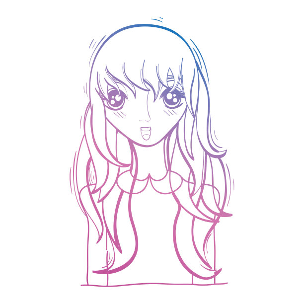 线条美丽的动漫女孩的发型和衬衫图片下载