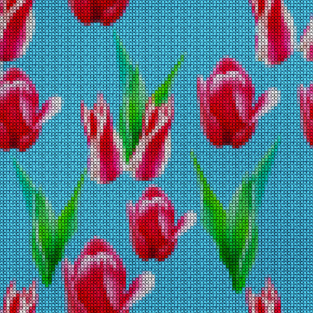 插图。十字绣。郁金香。无缝模式。图片下载
