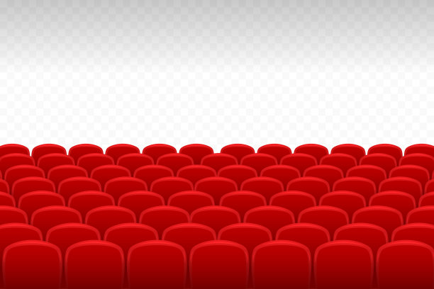 电影院,剧院。一排排的红色天鹅绒座椅，透明的背景，自由的空间为您的设计需要图片下载