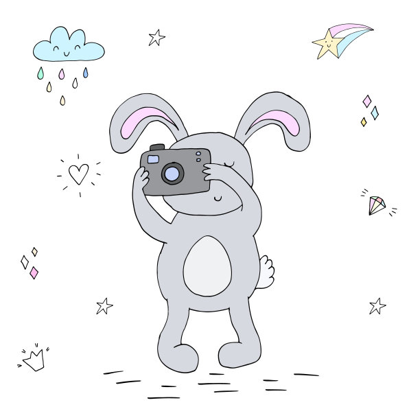 矢量卡与可爱的兔子。向量打印图片下载