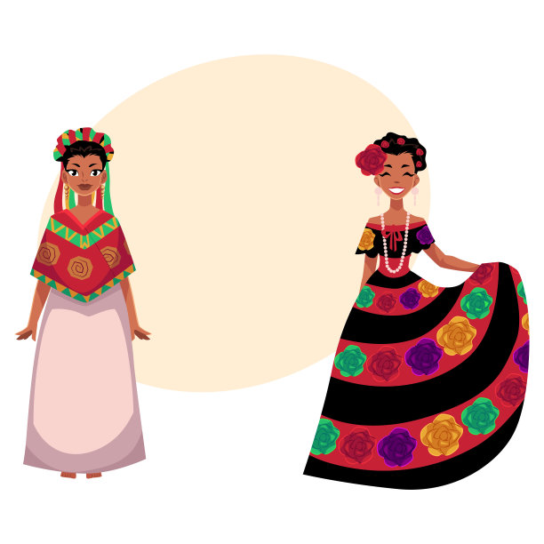 墨西哥妇女，穿着装饰有刺绣花朵的传统民族服装图片下载
