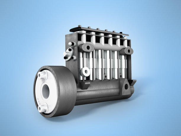 旧高压柴油泵3d渲染蓝色背景图片下载