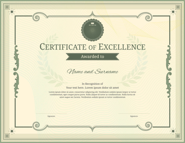 豪华证书模板与优雅的边框，毕业文凭设计或完成图片下载