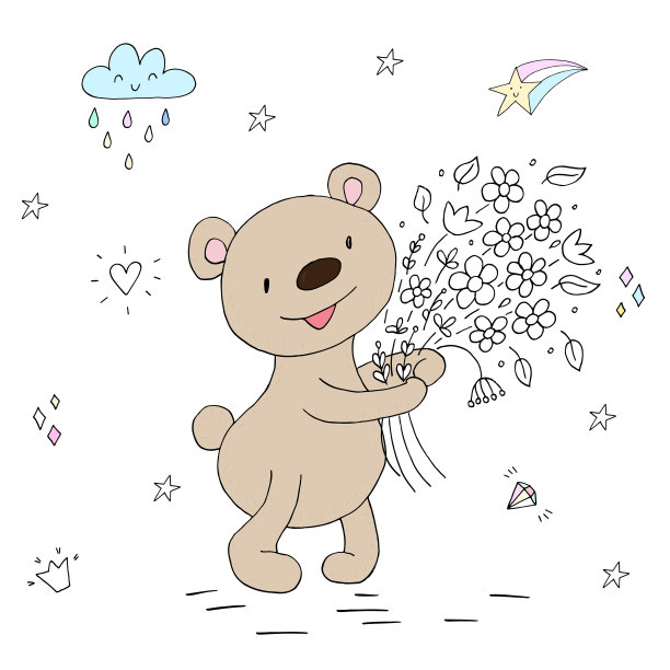 向量卡与可爱的熊。向量打印图片下载