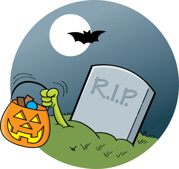 月光下的卡通墓碑。图片下载