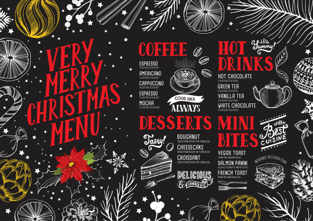 圣诞菜单食物模板餐厅。图片下载
