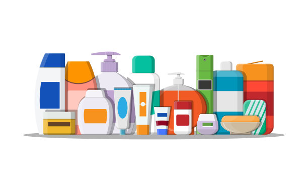 一套各种颜色的化妆品瓶子。图片下载