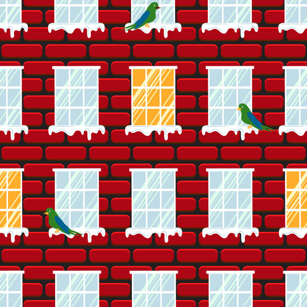 窗户无缝矢量图案和红砖墙建筑图片下载