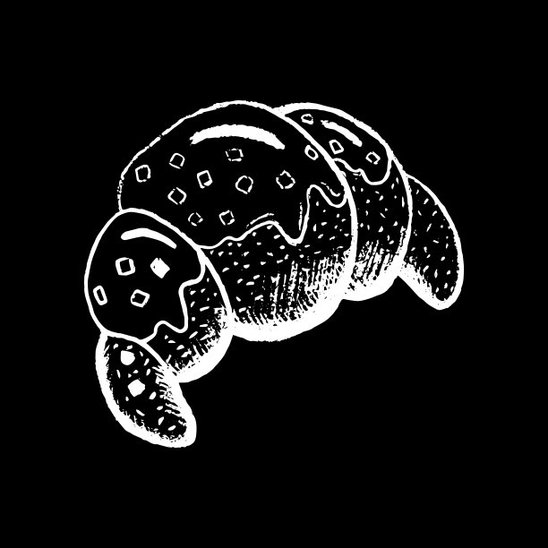 牛角面包白色粉笔在黑色黑板矢量插图。法国早餐的新鲜牛角面包。图片下载