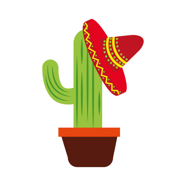 盆栽仙人掌和墨西哥帽子装饰图片下载