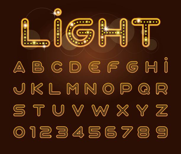 矢量风格化轻字体和字母，霓虹字母图片下载