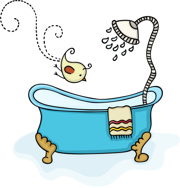 小鸟和带淋浴的浴缸图片下载