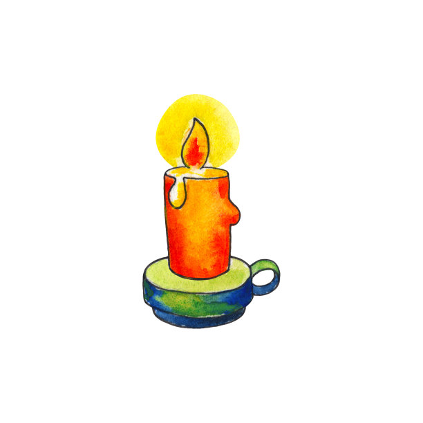 白底水彩烛火。点燃蜡烛在烛台手绘插图。图片下载
