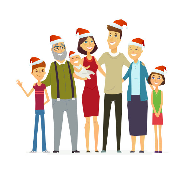 家庭圣诞-彩色现代平面插图组成。图片下载