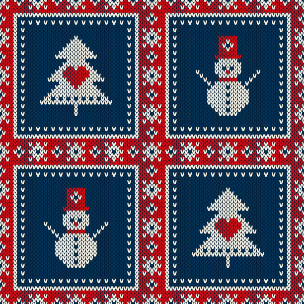 一棵圣诞树和一个雪人的冬季无缝针织图案。针织毛衫的设计。羊毛针织纹理图片下载